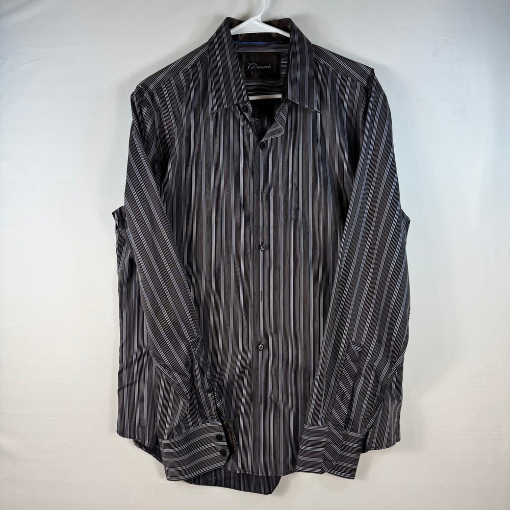 7 Diamonds Mens Large Brown Striped Long Sleeve Button Down Cotton Shirt